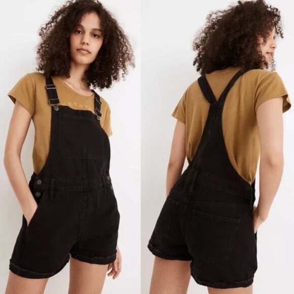 Madewell Adirondack Short Overalls in Washed Black Size Medium - Picture 2 of 7